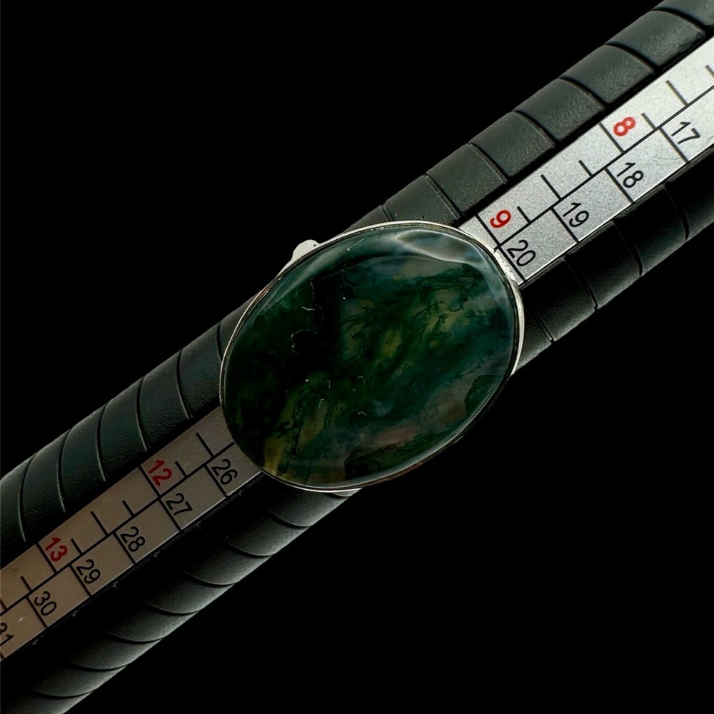 Moss Agate Ring Set In Solid Sterling Silver - image 1